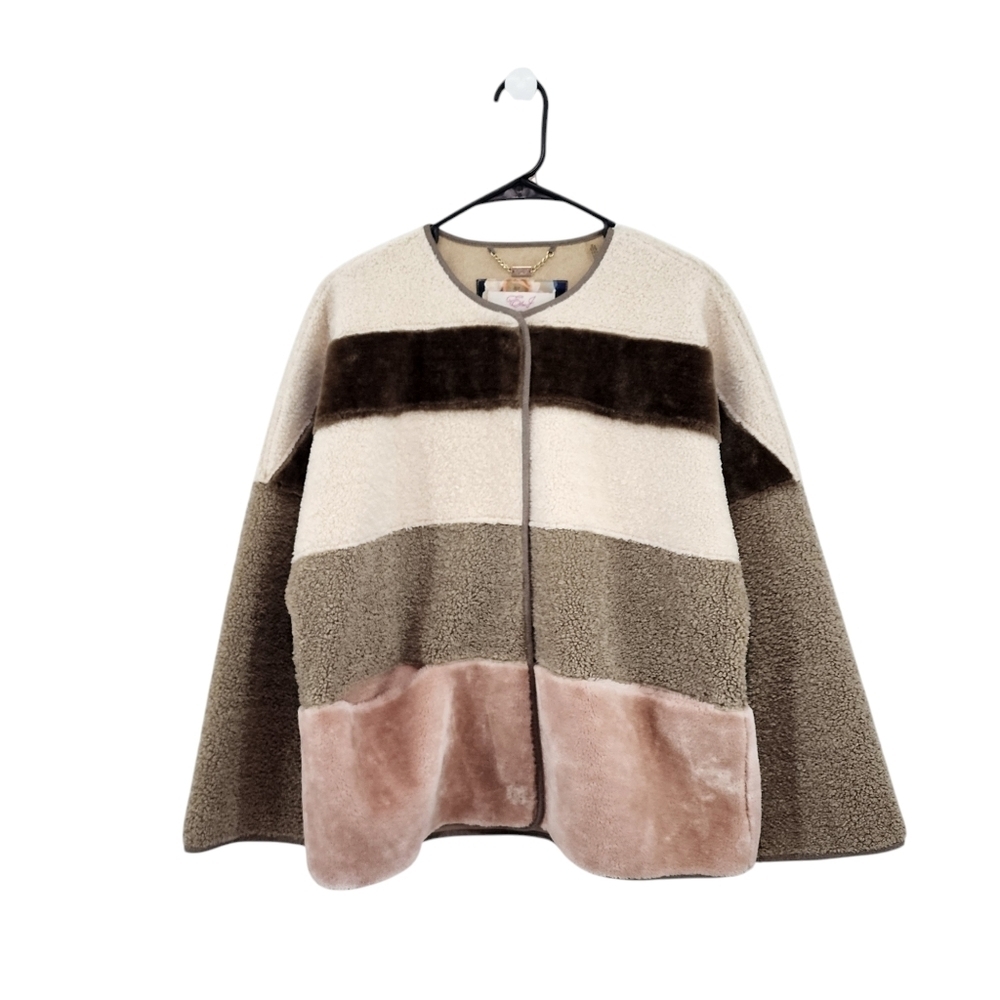 Eliza J Women's Faux Shearling Fur Colorblock Coat Jacket - S